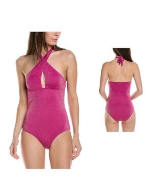 Jones New York NWT magenta pink halter one piece sexy bathing swimsuit large